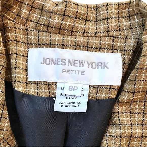 Vtg Jones New York Plaid Buttoned Blazer Jacket Career Tan Brown Size Petite 8 - Picture 4 of 6